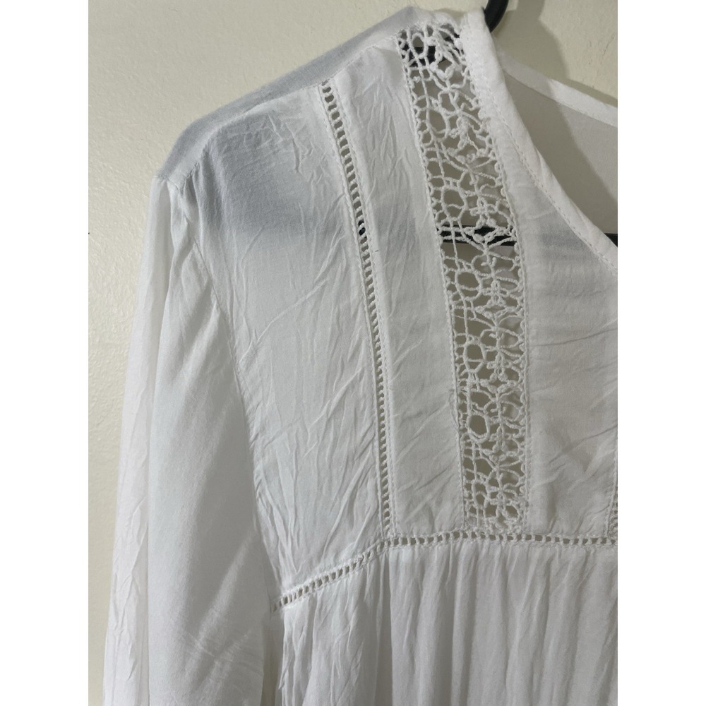 Wilfred White Crepe‎ Lace Inlet A Line Boho Peasant Tunic L Modal Lagenlook - Picture 4 of 6